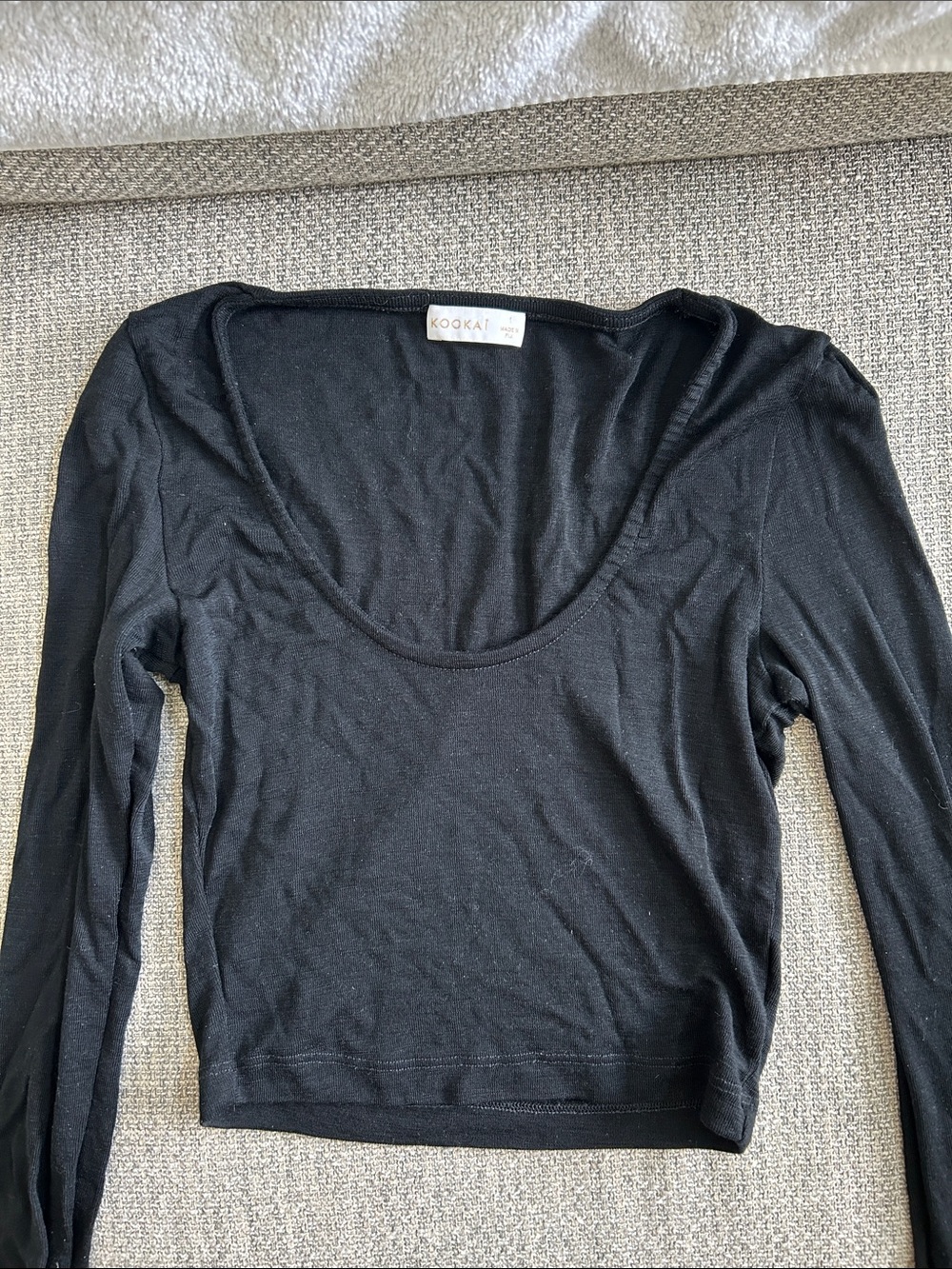 Kookai Black Scoop Neck Long Sleeve Crop Top